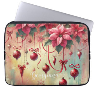 Funda Para Portátil Nombre personalizado Navidades de Poinsettia sensa