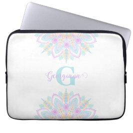 Funda Para Portátil Nombre personalizado Pastel Arcoiris Floral Sundal