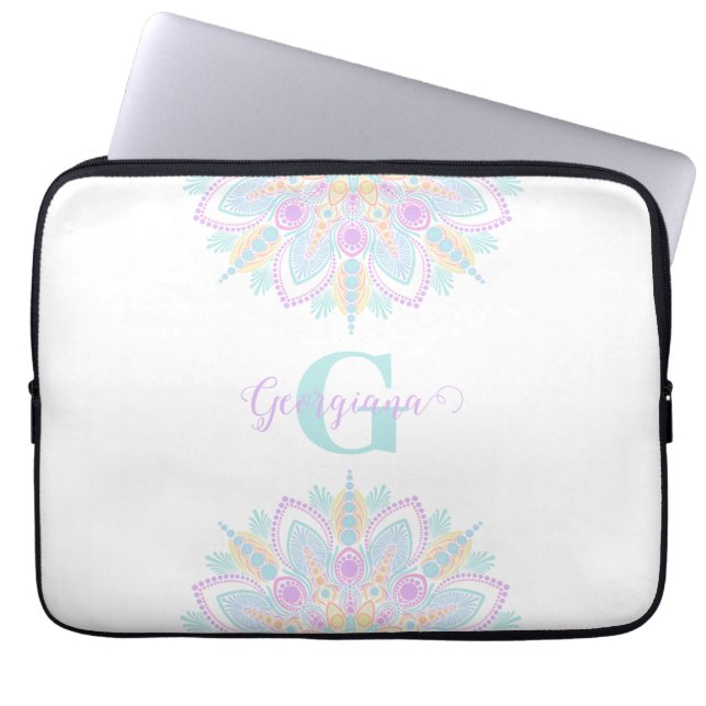 Funda Para Portátil Nombre personalizado Pastel Arcoiris Floral Sundal (Frente)