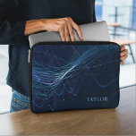 Funda Para Portátil Nombre personalizado Resumen Azul oscuro<br><div class="desc">Esta hermosa funda portátil presenta un diseño abstracto de línea azul oscuro con nombre o texto personalizado.</div>