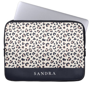 Funda Para Portátil Nombre personalizado rosa de la impresión de leopa