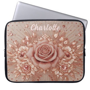 Funda Para Portátil Nombre personalizado Rosa de oro Sparkle Glam Blin