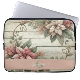 Funda Para Portátil Nombre personalizado Shabby Chic Pastel Poinsettia