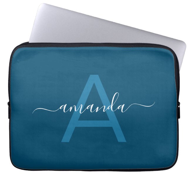 Funda Para Portátil Nombre personalizado simple y azul monogramado per (Frente)
