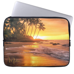 Funda Para Portátil Nombre personalizado Sunset de playa tropical