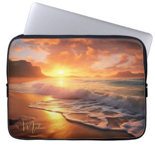Funda Para Portátil Nombre personalizado Sunset de playa tropical