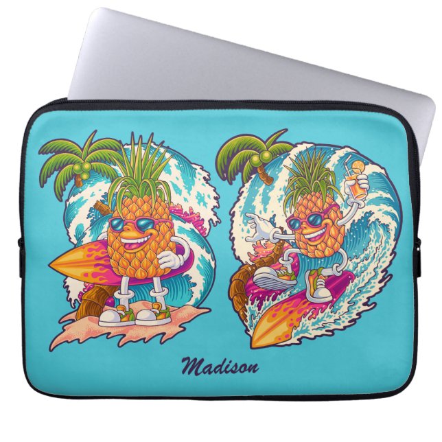 Funda Para Portátil Nombre personalizado Surfing Pineapple (Frente)
