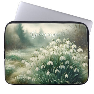 Funda Para Portátil Nombre personalizado Vintage Watercolor Floral Sno