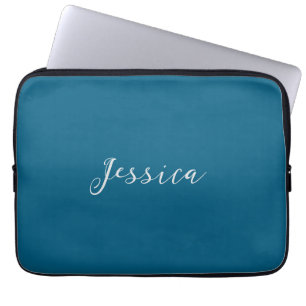 Funda Para Portátil Nombre profesional simple elegante moderno azul