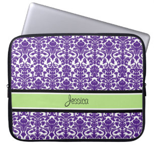 Funda Para Portátil Nombre púrpura del personalizado del damasco del