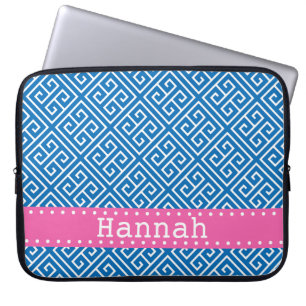 Funda Para Portátil Nombre rosa del patrón de clave azul blanco griego