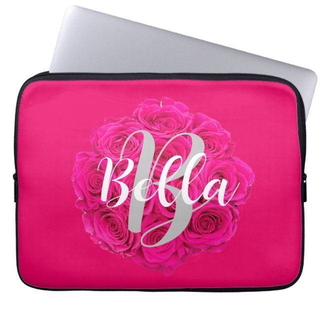 Funda Para Portátil Nombre Rosa personalizado (Frente)