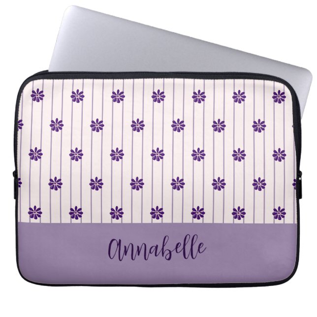 Funda Para Portátil Nombre Rubor moderno y franjas violetas Patrón de  (Frente)