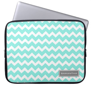 Funda Para Portátil Nombre verde azulado del personalizado de Chevron