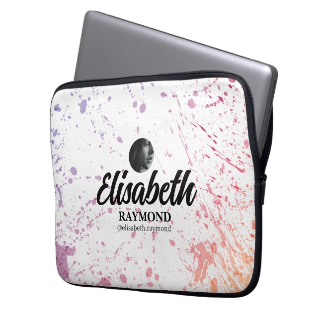 Funda Para Portátil Nombre y foto de la acuarela de la plataforma (Anverso izquierdo)