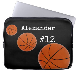 Funda Para Portátil Nombre y número del baloncesto Fondo negro