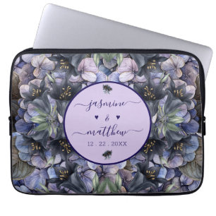 Funda Para Portátil Nombres de parejas clásicas con flores negras temp