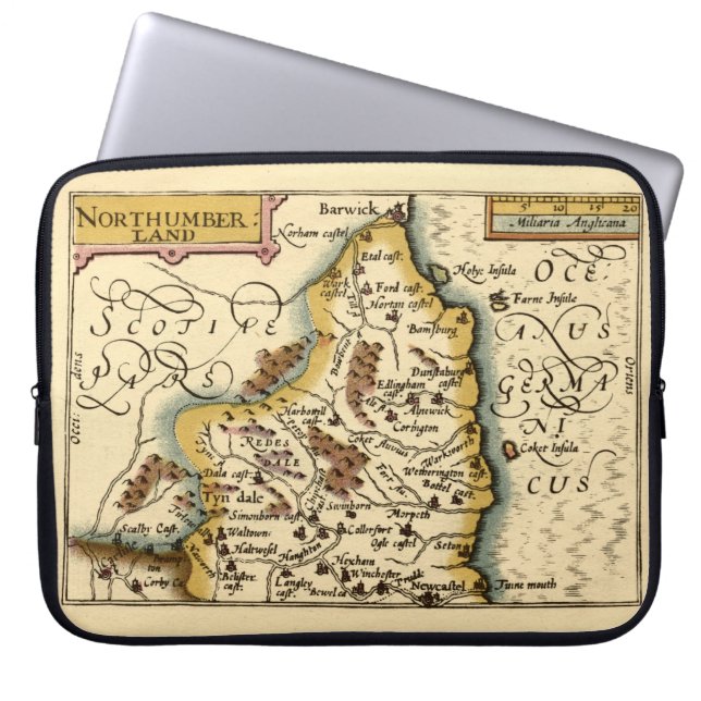 Funda Para Portátil Northumberland County England Mapa anticuario anti (Frente)