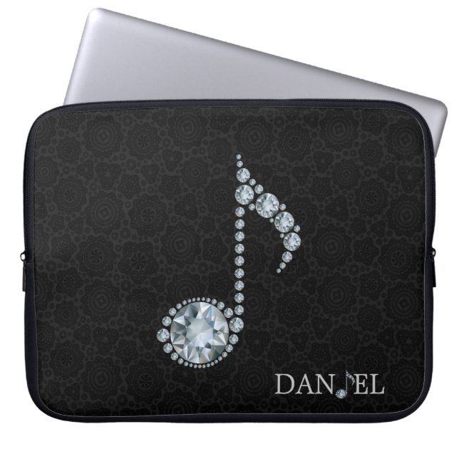 Funda Para Portátil Nota musical Diamantes blancos sobre negro (Frente)