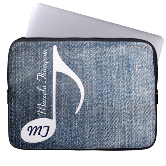 Funda Para Portátil nota musical personalizado sobre jeans (Frente)