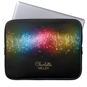 Funda Para Portátil Notas de música multicolor y nombre personalizado