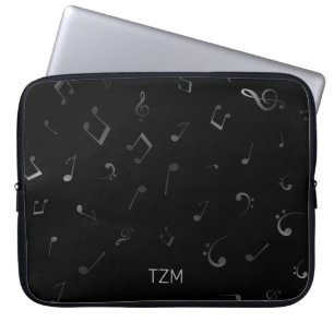 Funda Para Portátil Notas de música plateada con monograma