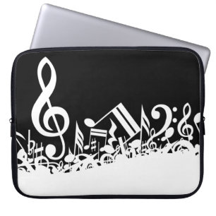 Funda Para Portátil Notas musicales embarulladas blancas sobre negro