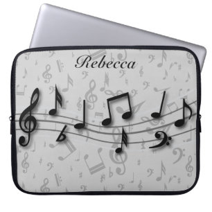 Funda Para Portátil Notas musicales negras y grises personalizadas