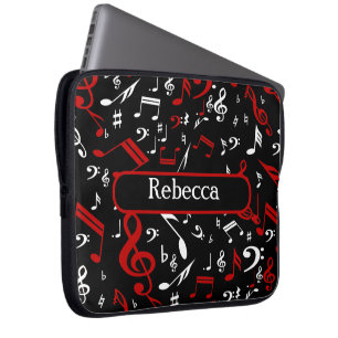 Funda Para Portátil Notas musicales personalizadas en blanco y negro