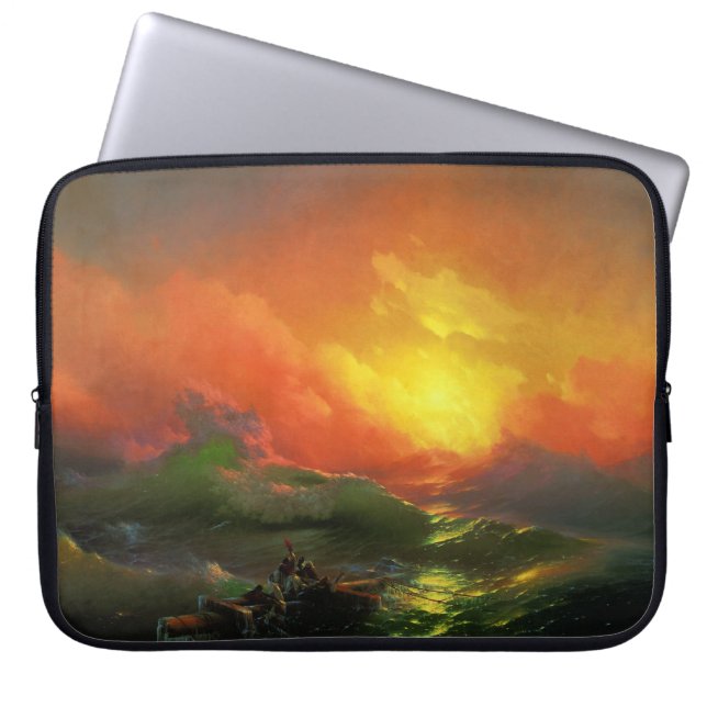 Funda Para Portátil Novena Ola (mar de tormenta con atardecer rojo) (Frente)