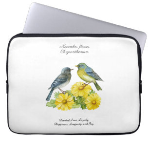 Funda Para Portátil Noviembre Mes de Nacimiento Flor Crisantemo Aves