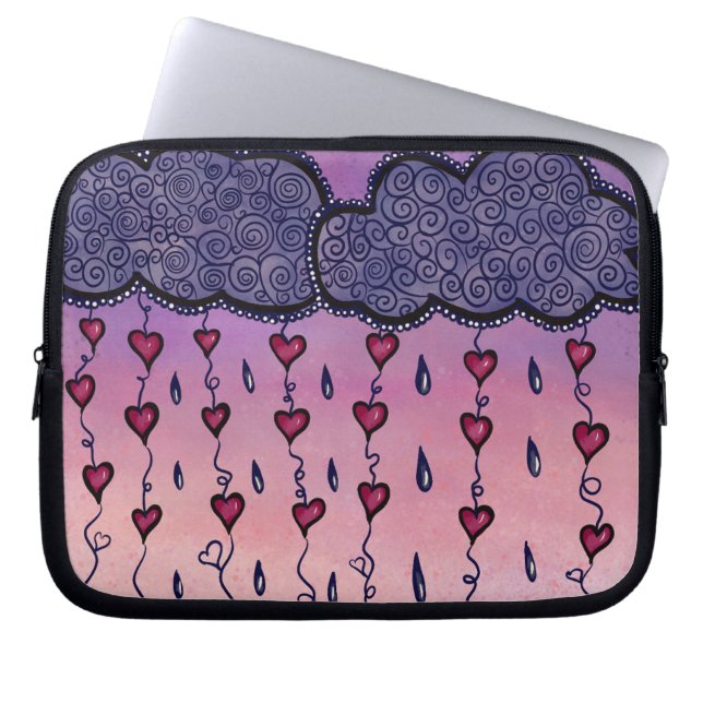 Funda Para Portátil Nubes, corazones y gotas de lluvia (Frente)