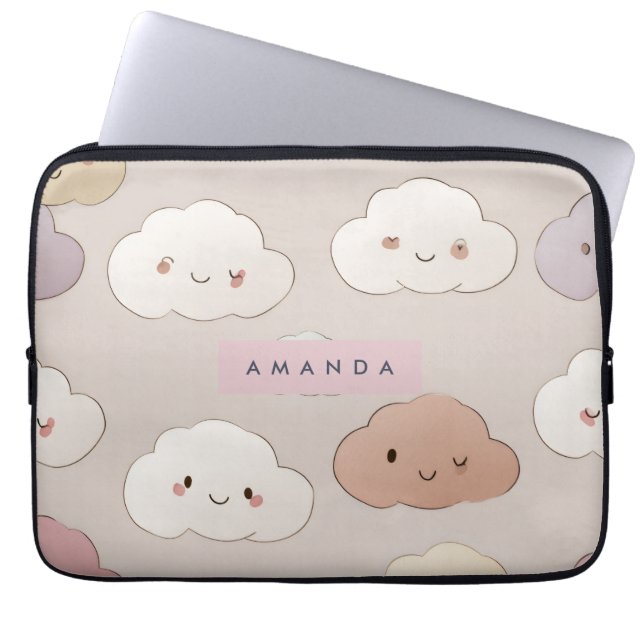 Funda Para Portátil Nubes sonrientes personalizadas de Kawaii Pastel (Frente)