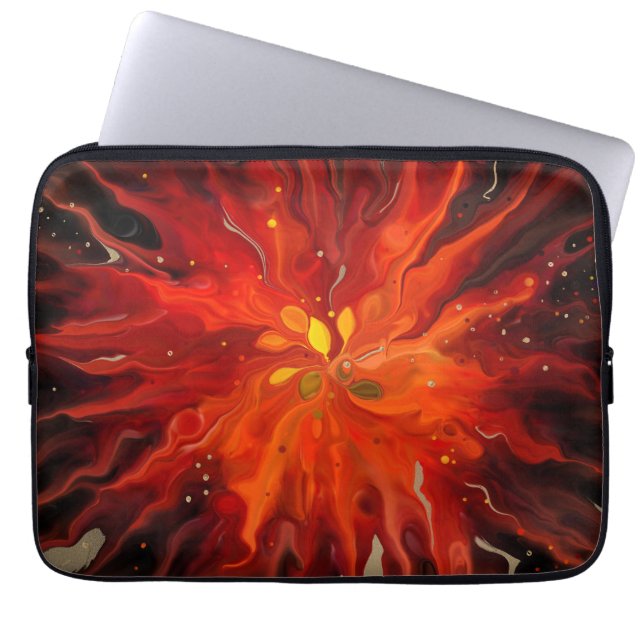 Funda Para Portátil Núcleo Carmesí – Ráfaga de Energía Abstracta Ígnea (Frente)