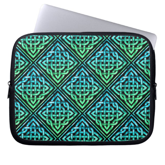 Funda Para Portátil Nudo Celta - Verde Azul Diamante (Frente)