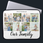 Funda Para Portátil Nuestro Collage de fotos familiar moderno 8<br><div class="desc">Tipo de letra de nuestra familia con 8 ranuras familiares para fotos junto con el nombre de la familia en la parte superior.</div>