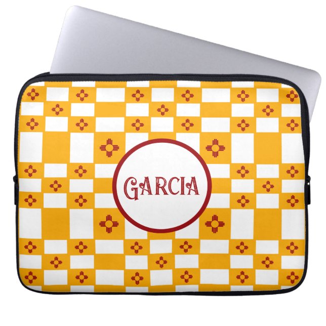 Funda Para Portátil Nuevo México Zia Cuadrados blancos rojos amarillos (Frente)