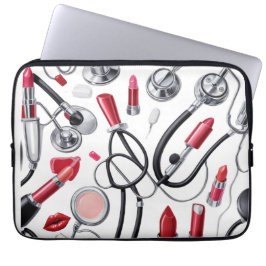 Funda Para Portátil Nurse Glam – Stethoscope & Lipstick Pattern