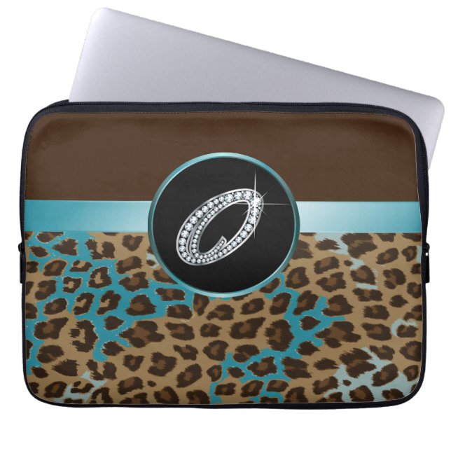 Funda Para Portátil O Script "Diamond" Brown Verde azulada Leopard & R (Frente)