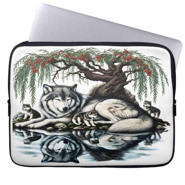 Funda Para Portátil Oasis familiar de Lobo Serene en naturaleza ídílic (Frente)
