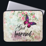 Funda Para Portátil Obtener citas inspiradas y mariposa rosa Shabby Co<br><div class="desc">Una manga de ordenador portátil con el dicho: Inspira. La palabra inspirada está escrita en un estilo moderno de letra. Diseñado con una elegante mariposa magenta rosa con acentos morados. El fondo es un collage vintage de mal gusto con rosas rosas rosas y otros elementos decorativos. Un ambiente encantador y...</div>
