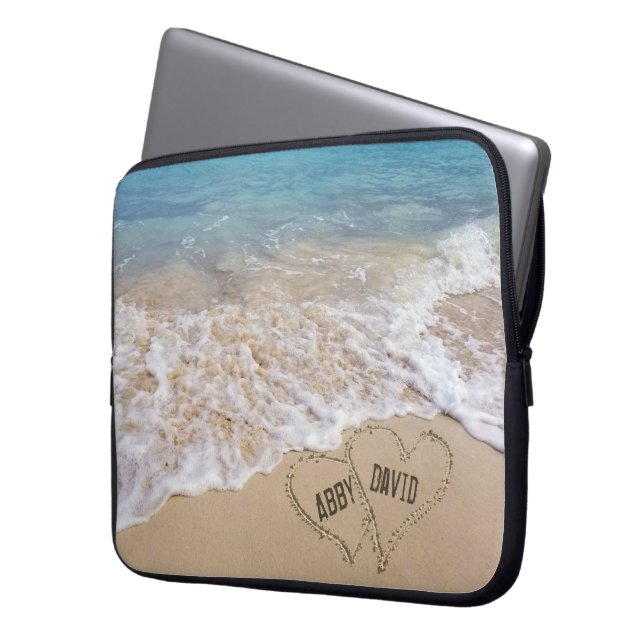 Funda Para Portátil Ocean Beach Hearts with Names (Anverso izquierdo)