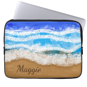 Funda Para Portátil Ocean Waves Crashing on Sandy Beach 