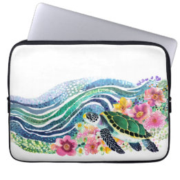 Funda Para Portátil Océano azul y feliz tortuga verde