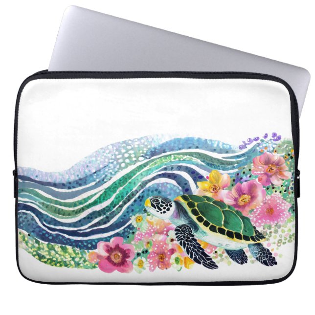 Funda Para Portátil Océano azul y feliz tortuga verde (Frente)