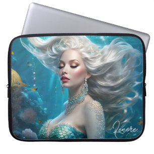 Funda Para Portátil Océano turquesa de pelo plateado de sirena