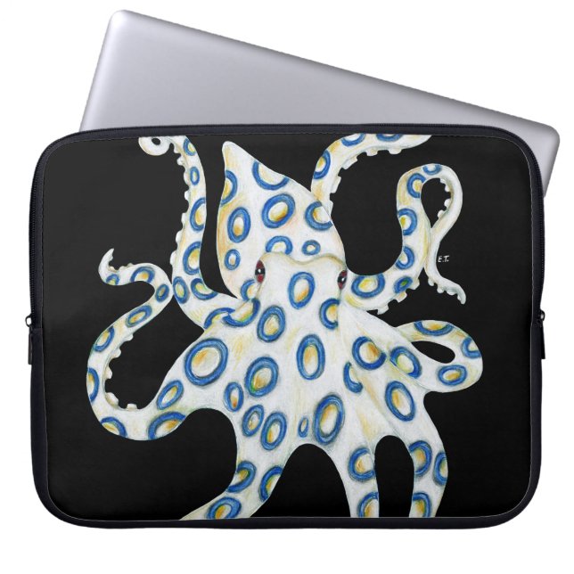 Funda Para Portátil Octopus de anillo azul Tentacles negras (Frente)