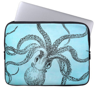 Funda Para Portátil Octopus vintage de los años 1800 sobre la acuarela