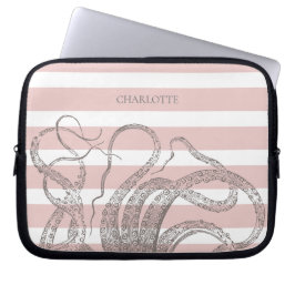 Funda Para Portátil Octopus vintage nautical Steampunk en franjas rosa