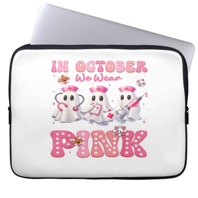 Funda Para Portátil Octubre Usa Enfermera De Boo Rosa Con Vestuario De (Frente)